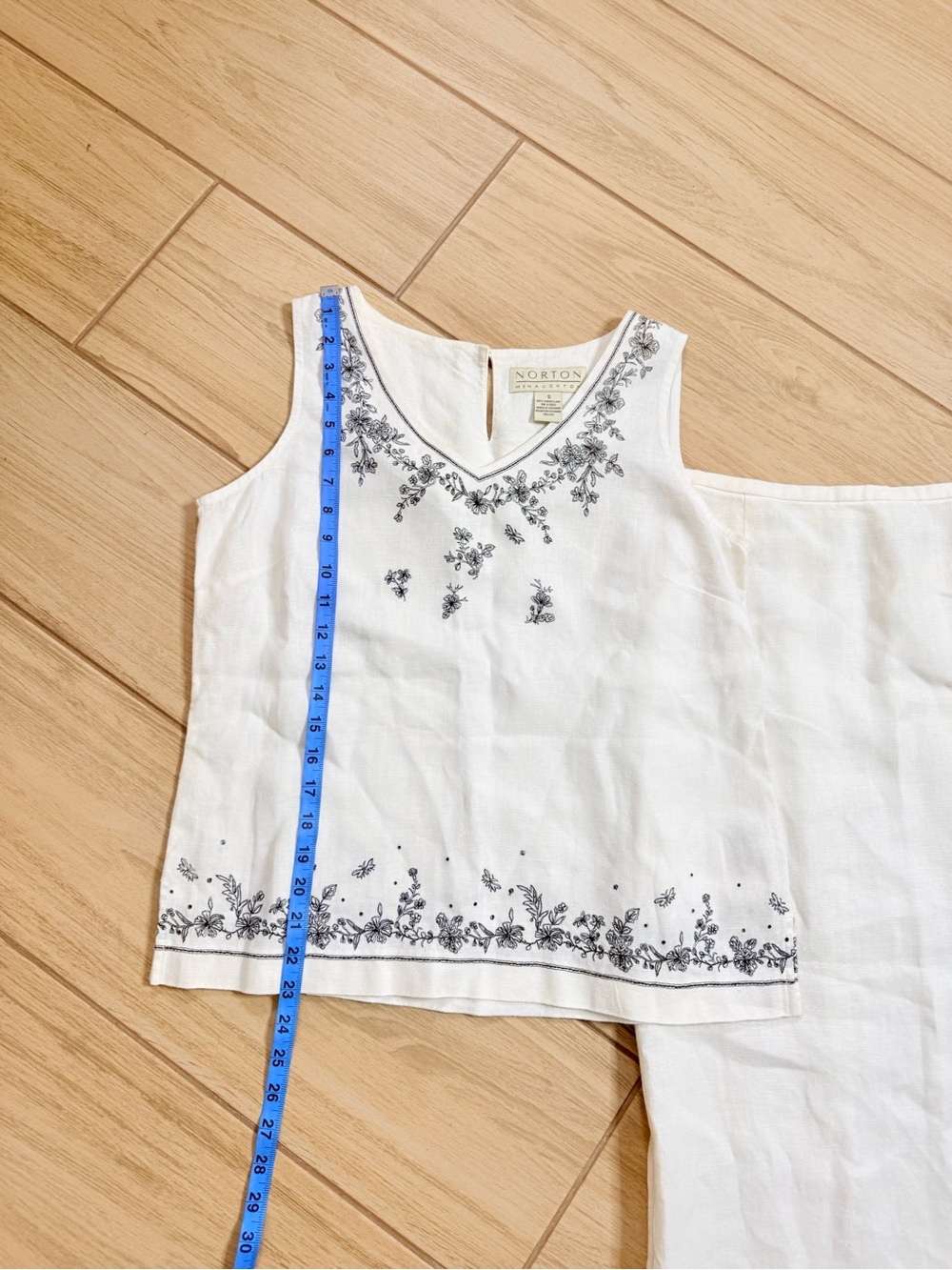 VTG Norton McNaughton Embroidered Linen Skirt Set White Size S Cottagecore Y2K - Picture 5 of 8